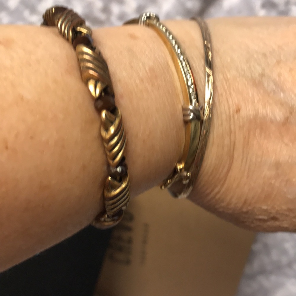 Woven metal Artesian bracelets BOHO with glass stones beautiful metal set of 2 - Picture 14 of 15